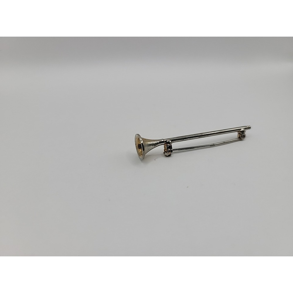 Vintage Brooch Pin Horn Instrument Silver Tone Jewelry Costum